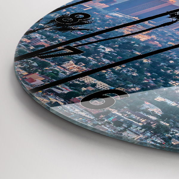 Kulaté skleněné hodiny s fotkou Západ slunce v Los Angeles