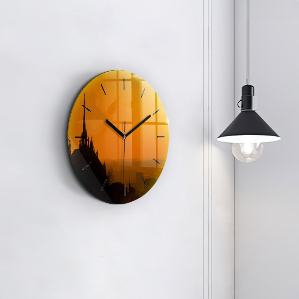 Kulaté skleněné hodiny s fotkou Pohled na brněnskou katedrálu