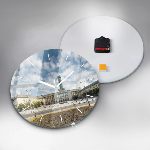 Kulaté skleněné hodiny s fotkou Panorama Ostravy