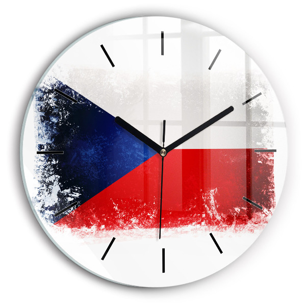 Kulaté skleněné hodiny s fotkou Vlajka České republiky