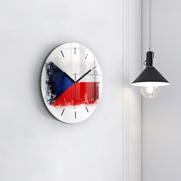 Kulaté skleněné hodiny s fotkou Vlajka České republiky