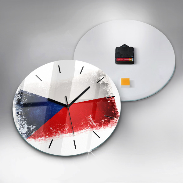 Kulaté skleněné hodiny s fotkou Vlajka České republiky