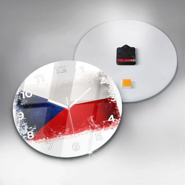 Kulaté skleněné hodiny s fotkou Vlajka České republiky