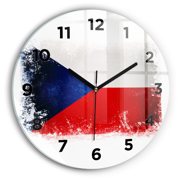 Kulaté skleněné hodiny s fotkou Vlajka České republiky