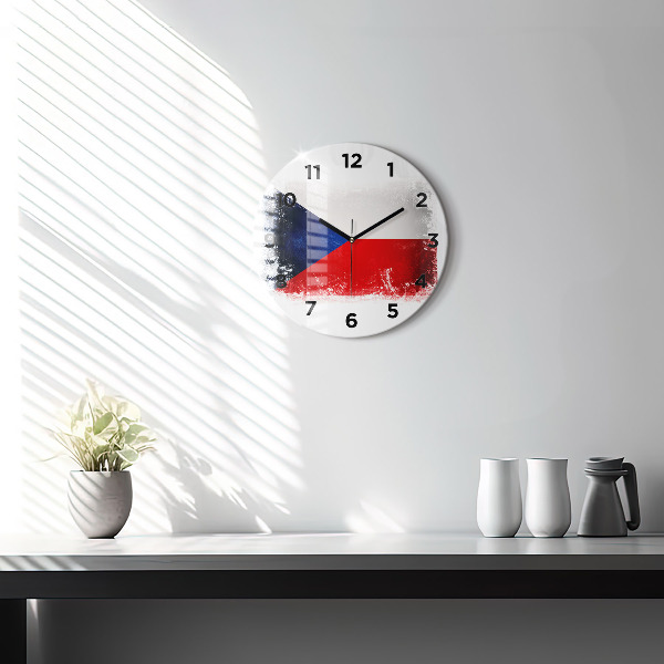Kulaté skleněné hodiny s fotkou Vlajka České republiky