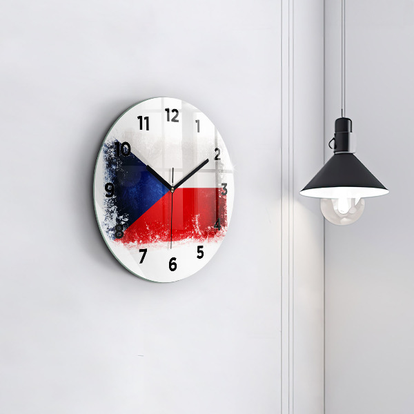 Kulaté skleněné hodiny s fotkou Vlajka České republiky