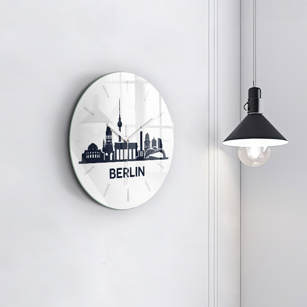 Kulaté skleněné hodiny s fotkou Ilustrace města Berlína