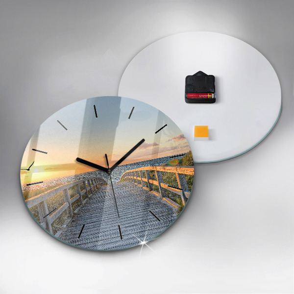 Kulaté skleněné hodiny s fotkou Dovolená na pláži