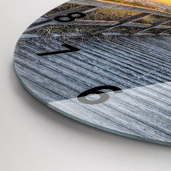 Kulaté skleněné hodiny s fotkou Dovolená na pláži