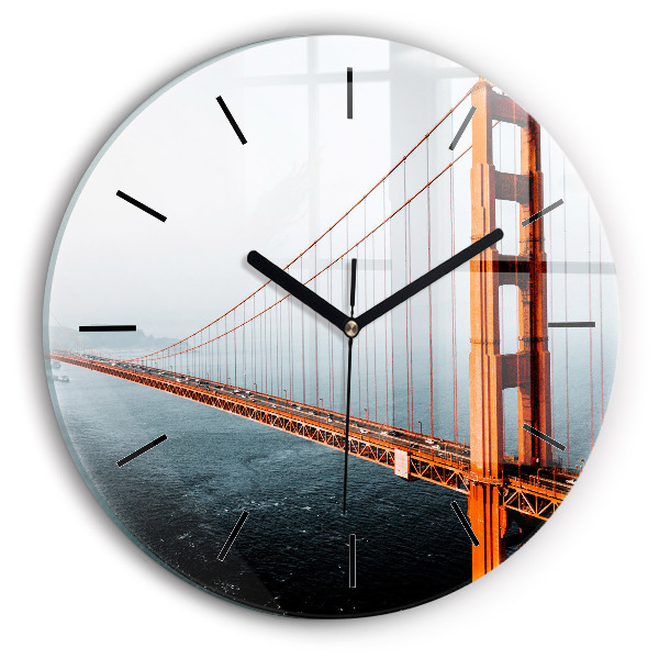Kulaté skleněné hodiny s fotkou Most Golden Gate