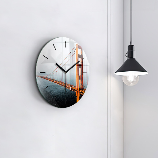 Kulaté skleněné hodiny s fotkou Most Golden Gate