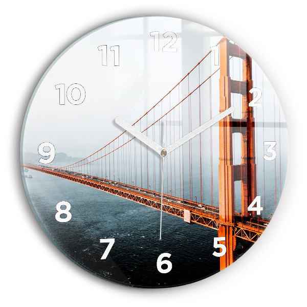 Kulaté skleněné hodiny s fotkou Most Golden Gate