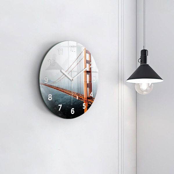Kulaté skleněné hodiny s fotkou Most Golden Gate