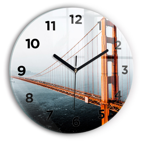 Kulaté skleněné hodiny s fotkou Most Golden Gate