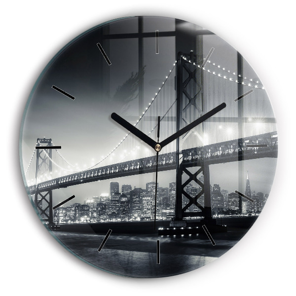 Kulaté skleněné hodiny s fotkou Most v nočním San Franciscu