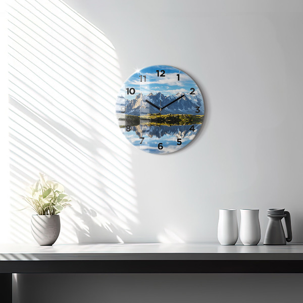 Kulaté skleněné hodiny s fotkou Údolí Chamonix, Alpy