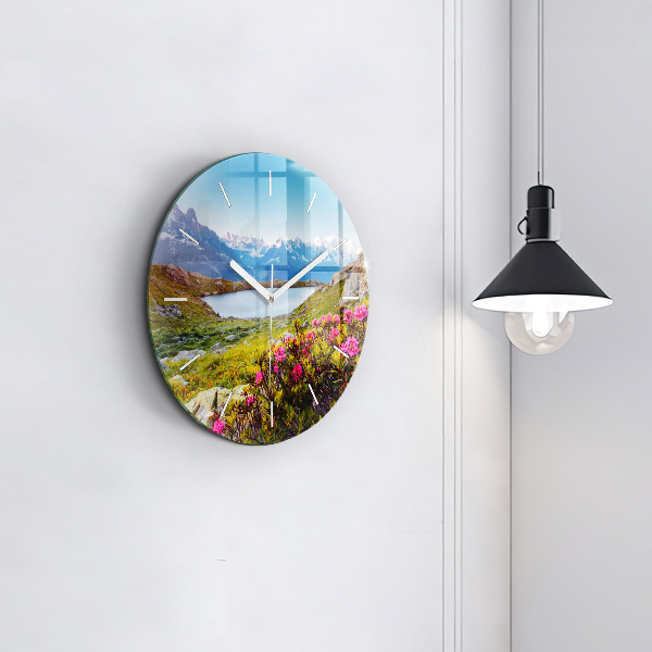 Kulaté skleněné hodiny s fotkou Ledovec Mont Blanc Chamonix