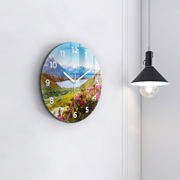 Kulaté skleněné hodiny s fotkou Ledovec Mont Blanc Chamonix