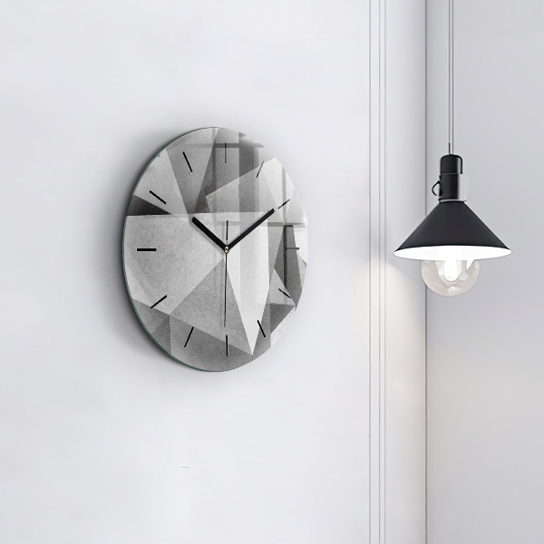 Kulaté skleněné hodiny s fotkou Šedá geometrická abstrakce