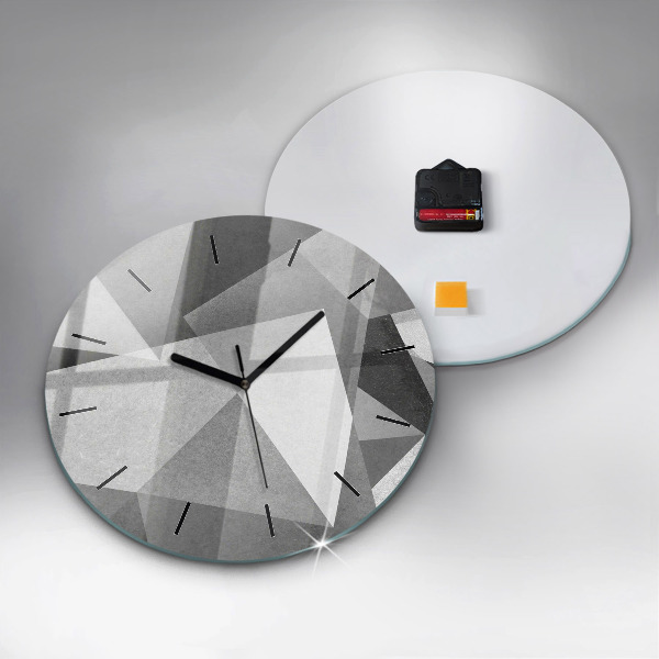 Kulaté skleněné hodiny s fotkou Šedá geometrická abstrakce