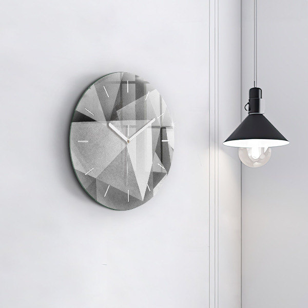 Kulaté skleněné hodiny s fotkou Šedá geometrická abstrakce
