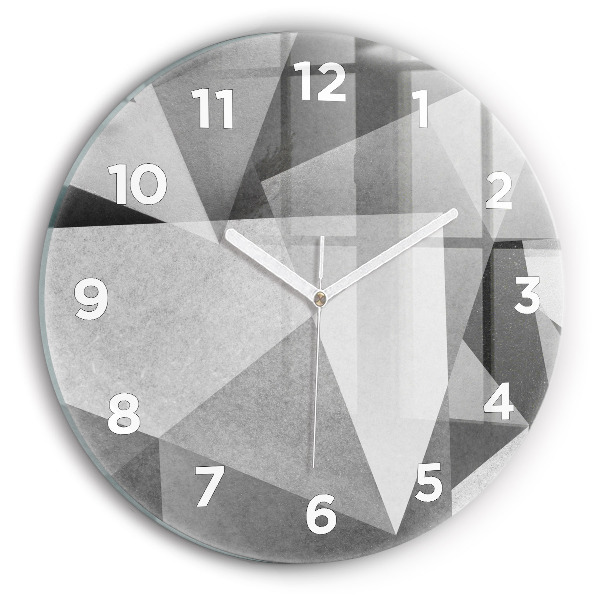 Kulaté skleněné hodiny s fotkou Šedá geometrická abstrakce