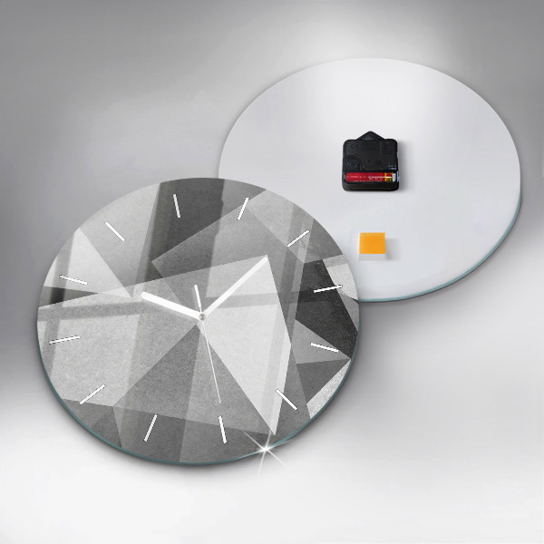 Kulaté skleněné hodiny s fotkou Šedá geometrická abstrakce