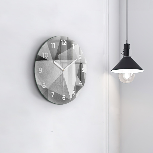 Kulaté skleněné hodiny s fotkou Šedá geometrická abstrakce