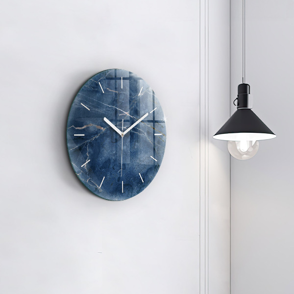 Kulaté skleněné hodiny s fotkou Textura modrého mramoru