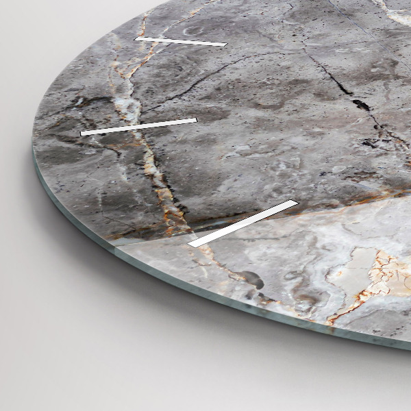 Kulaté skleněné hodiny s fotkou Šedý žulový mramor