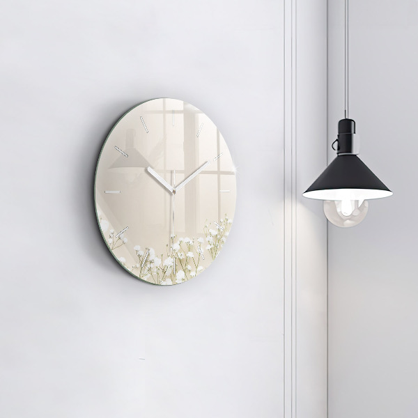 hodiny na skle Rozkvetlé květy gypsophily