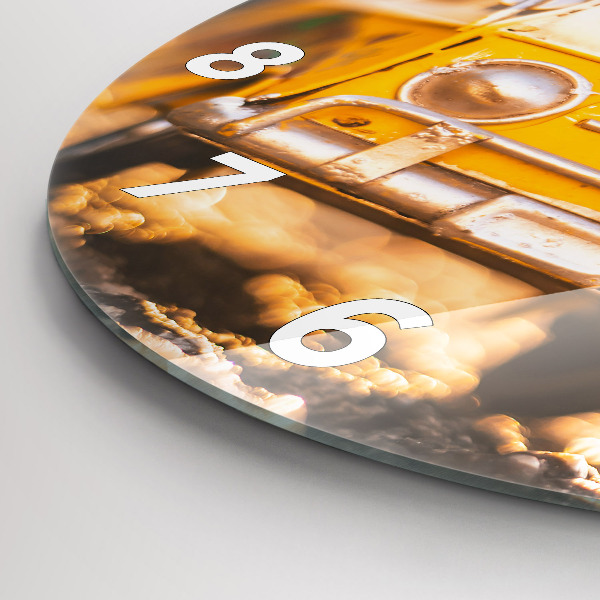 Kulaté skleněné hodiny s fotkou Auto na dovolené