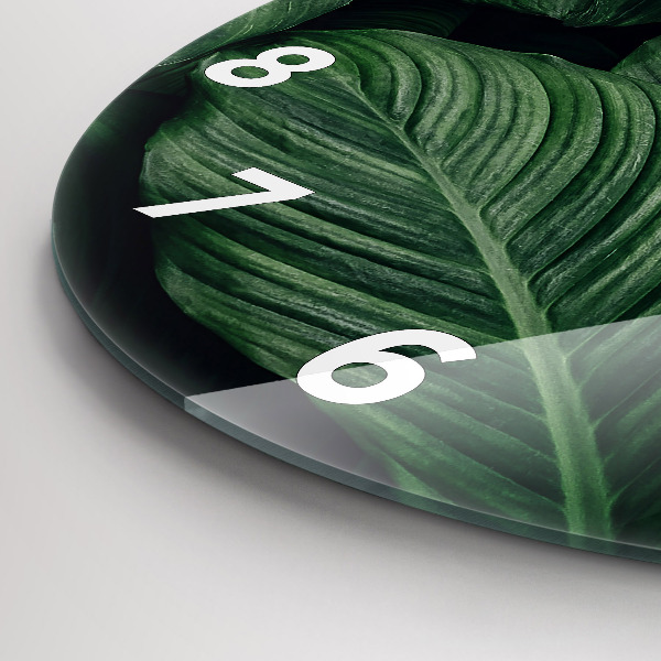Kulaté skleněné hodiny s fotkou Tropická monstera