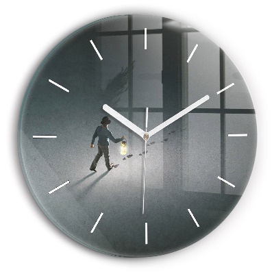 Kulaté skleněné hodiny s fotkou Poutník ve tmě