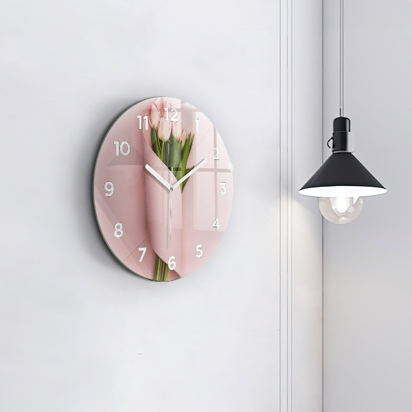 Kulaté skleněné hodiny s fotkou Kytice tulipánů