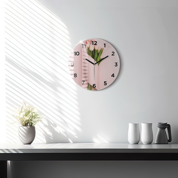 Kulaté skleněné hodiny s fotkou Kytice tulipánů
