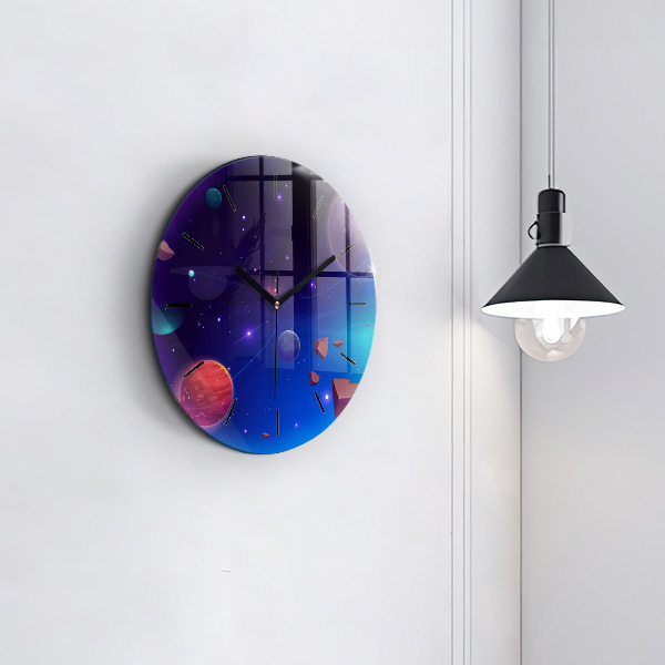 Kulaté skleněné hodiny s fotkou Galaxie planet