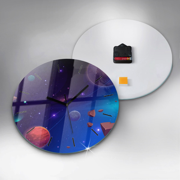 Kulaté skleněné hodiny s fotkou Galaxie planet