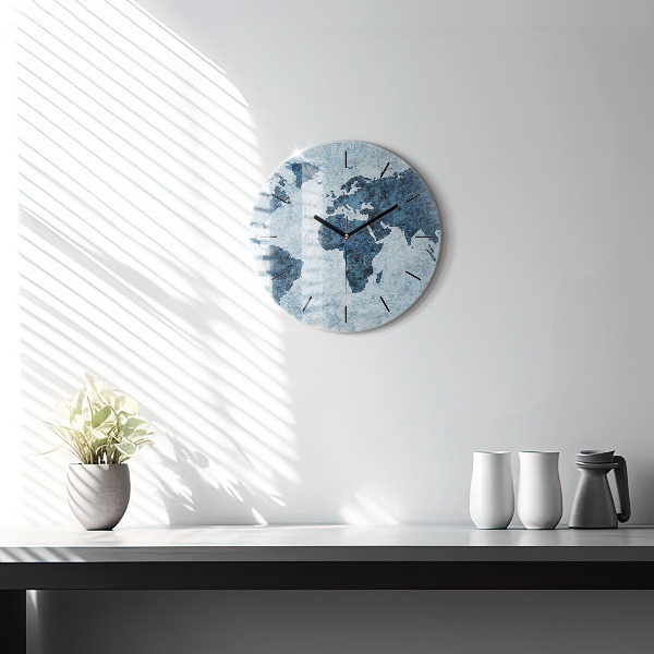 Kulaté skleněné hodiny s fotkou Malovaná mapa světa