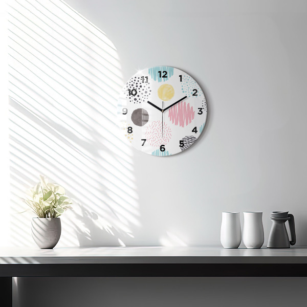 Kulaté skleněné hodiny s fotkou Geometrický vzor