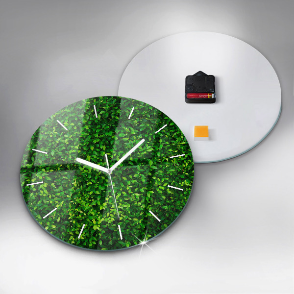 Kulaté skleněné hodiny s fotkou Listy živého plotu