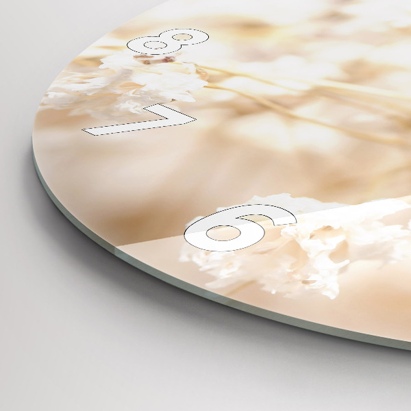 Kulaté skleněné hodiny s fotkou Malé bílé květy