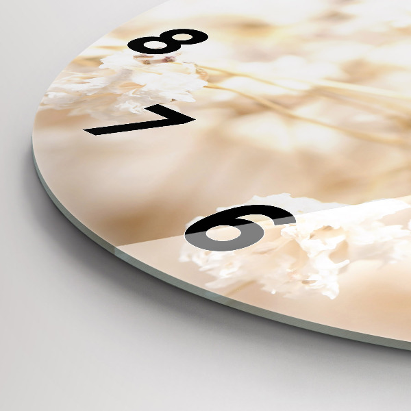 Kulaté skleněné hodiny s fotkou Malé bílé květy