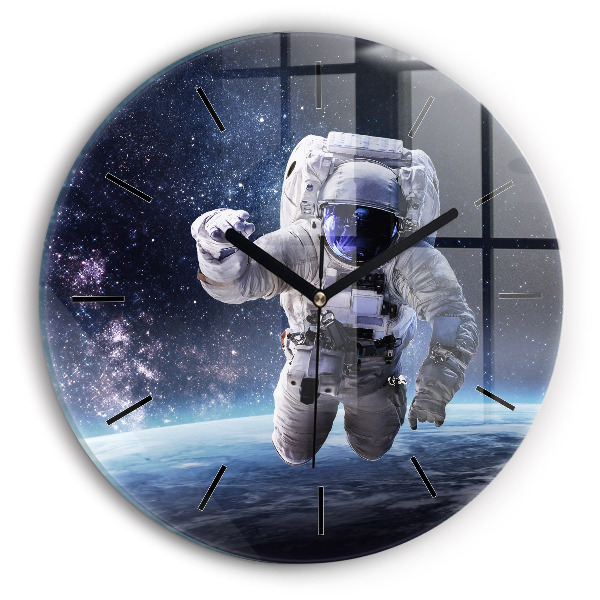 Kulaté skleněné hodiny s fotkou Astronaut nad zemí