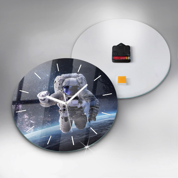 Kulaté skleněné hodiny s fotkou Astronaut nad zemí