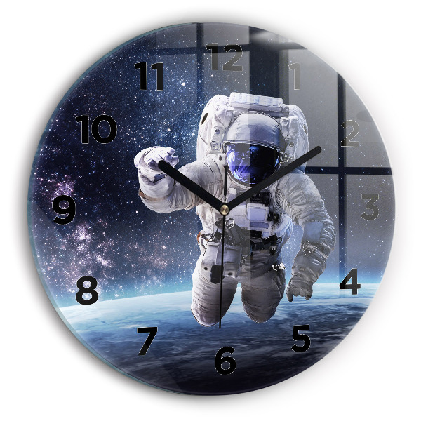 Kulaté skleněné hodiny s fotkou Astronaut nad zemí