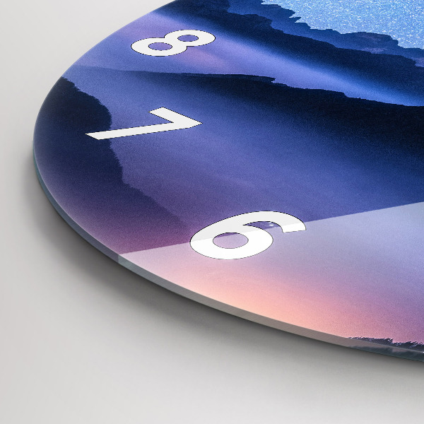 Kulaté skleněné hodiny s fotkou Mléčná dráha a hory