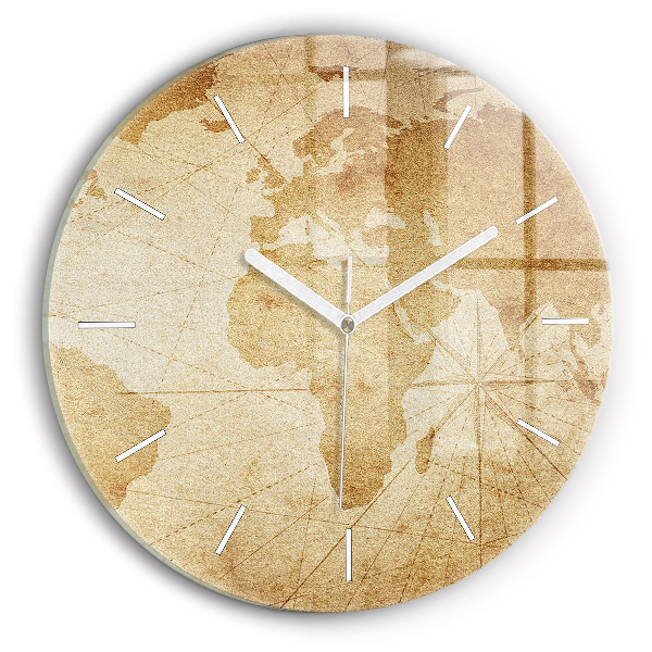 Kulaté skleněné hodiny s fotkou Vintage mapa světa