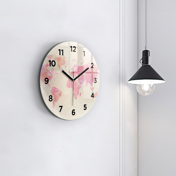 Kulaté skleněné hodiny s fotkou Akvarelová mapa světa