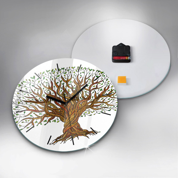 Kulaté skleněné hodiny s fotkou Strom a kořeny